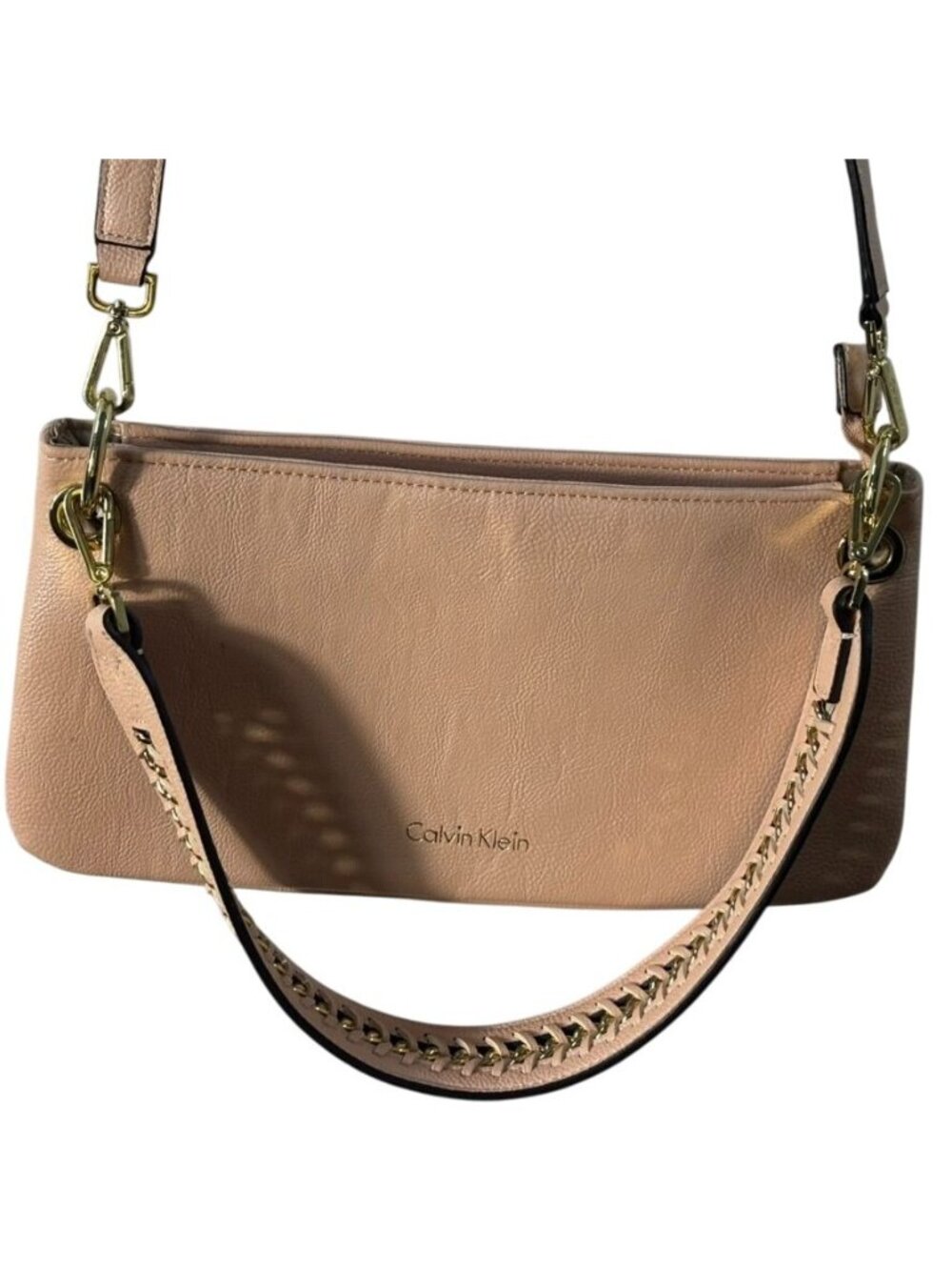 Calvin Klein Blush Pink Leather Crossbody Bag With Gold Chain Strap - Picture 2 of 10